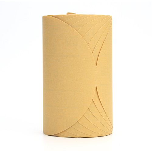 3M 1435 Stikit 216U Gold Paper Disc Roll, 6" Dia., P320 Grit, Aluminum Oxide
