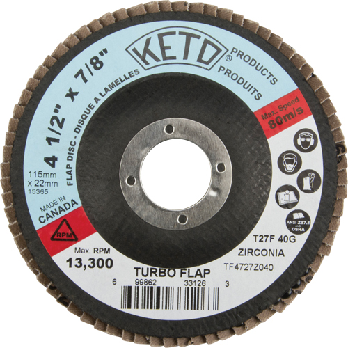  NU176 Turbo Flap Disc, 4-1/2" x 7/8", 40 Grit, Zirconia Alumina