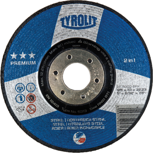TYROLIT Premium 2in1 Grinding Wheel, 41/2" x 9/32", 7/8" arbor, Type