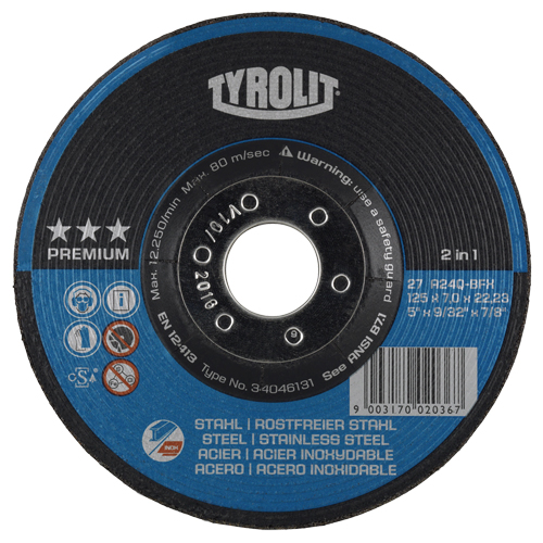 Tyrolit 34046120 Grinding Wheel, 4-1/2" x 9/32", 7/8" Arbor, Type 27
