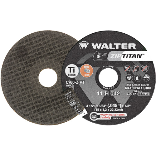 Walter Technologies Pour Surface 11H042 Meule &agrave; tronçonner ZIP Titan, 4-1/2" x 3/64", Arbre de 7/8", Type 1, Carbure de silicium, 13 300 Tr/min
