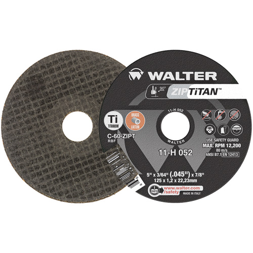 Walter Surface Technologies 11H052 ZIP Titan Cutting Wheel, 5" x 3/64", 7/8" Arbor, Type 1, Silicon Carbide, 12200 RPM