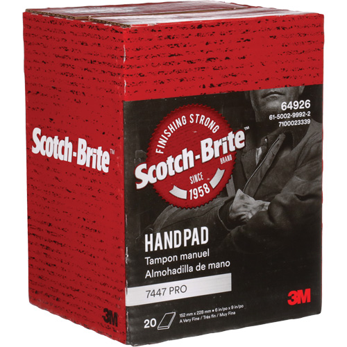 3M SB64926 Scotch-Brite 7447 Hand Pads, Aluminum Oxide, 9" x 6", Very Fine Grit
