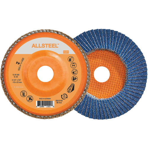 Walter Surface Technologies 15W456 ALLSTEEL Flap Disc, 4-1/2" x 7/8", Type 27, 60 Grit, Zirconia Alumina