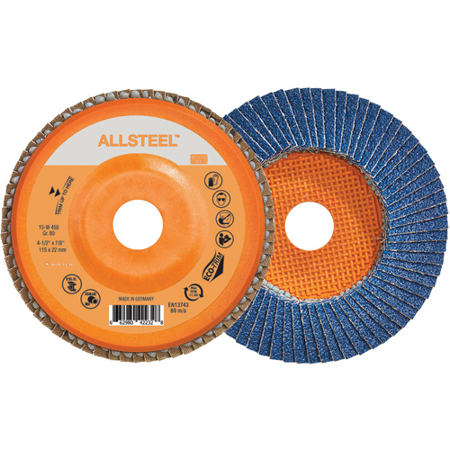 Walter Technologies Pour Surface 15W458 Disque &agrave; lamelles ALLSTEEL, 4-1/2" x 7/8", Type 27, Grain 80, Alumine de zirconium