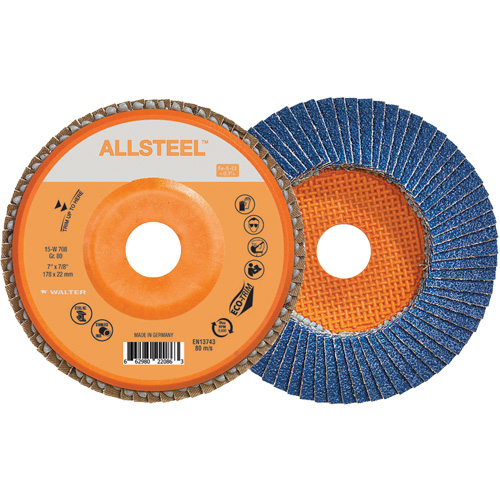 Walter Technologies Pour Surface 15W708 Disque &agrave; lamelles ALLSTEEL, 7" x 7/8", Type 27, Grain 80, Alumine de zirconium