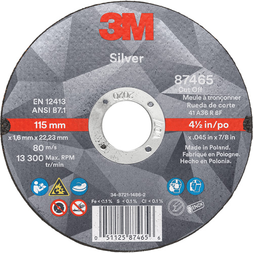 3M AB87459-RED Silver Cut-Off Wheel, 3" x 0.06", 3/8" Arbor, Type 1, Ceramic, 25465 RPM