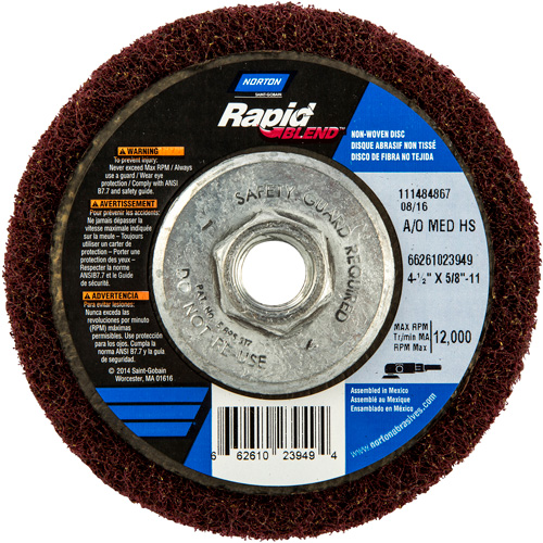 Norton 66261023949 Rapid Blend Non-Woven Depressed Center Abrasive Disc, 4-1/2" Dia., 150-180 Grit, Aluminum Oxide