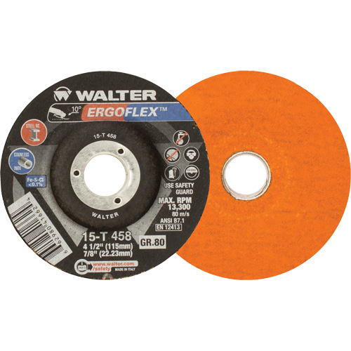 Walter Surface Technologies 15T458 Ergoflex Grinding Wheel, 4-1/2" x 1/4", 7/8" Arbor, Aluminum Oxide, Type 29
