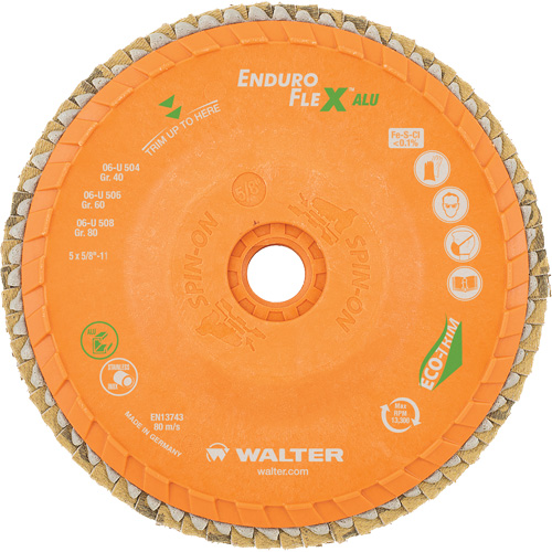 Walter Surface Technologies 06U508 Enduro-Flex Alu Spin-On Flap Disc, 5" x 5/8"-11, Type 27, 80 Grit, Zirconia Alumina
