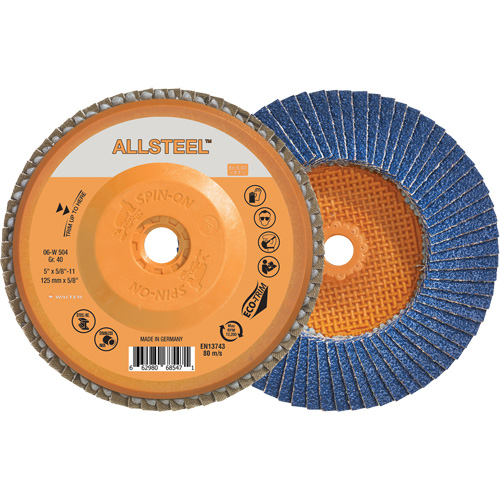 Walter Technologies Pour Surface 06W504 Disque &agrave; lamelles ALLSTEEL, 5" x 5/8"-11, Type 27, Grain 40, Alumine de zirconium