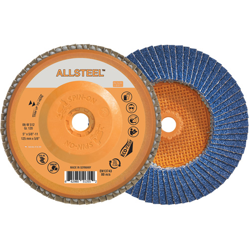 Walter Technologies Pour Surface 06W512 Disque &agrave; lamelles ALLSTEEL, 5" x 5/8"-11, Type 27, Grain 120, Alumine de zirconium