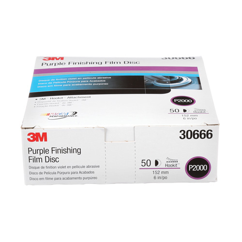 3M 30666 Disque de finition en pellicule Hookit, dia 6", Grain P2000, Oxyde d'aluminium, Ruban
