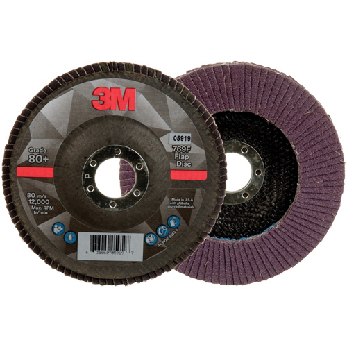 3M AB05919 Disque &agrave; lamelles &agrave; changement rapide 769F, 5" x 7/8", Type 27, Grain 80+, C&eacute;ramique