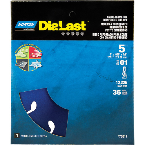Norton 66253370017 Meule &agrave; tronçonner Dialast RightCut, 5" x 0,05", Arbre de 7/8", Type 01/41, Losange, 12225 Tr/min
