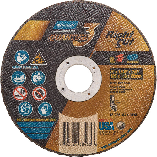 Norton 66252838462 Meule &agrave; tronçonner de petit diam&egrave;tre RightCut Quantum3, 5" x 1/16", Arbre de 7/8", Type 01/41, C&eacute;ramique d'alumine, 12225 Tr/min