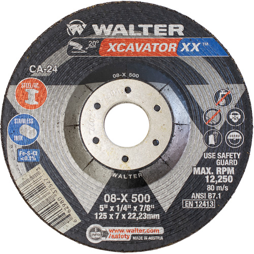 Walter Technologies Pour Surface 08X500 Meule Xcavator XX, 5" x 1/4", Arbre 7/8", C&eacute;ramique, Type 27