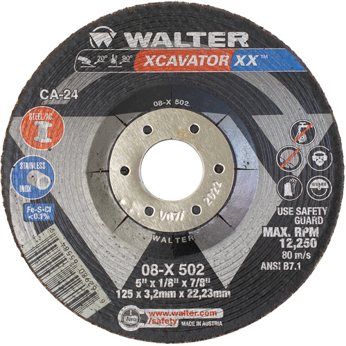 Walter Technologies Pour Surface 08X502 Meule Xcavator XX, 5" x 1/8", Arbre 7/8", C&eacute;ramique, Type 27