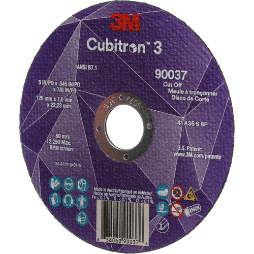 3M AB04007 Cubitron 3 Cut-Off Wheel, 5" x 0.045", 7/8" Arbor, Type 1, Ceramic, 12250 RPM
