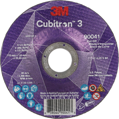 3M 7100304008 Cubitron 3 Cut-Off Wheel, 4-1/2" x 0.045", 7/8" Arbor, Type T27, Ceramic, 13300 RPM