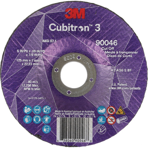 3M 7100304011 Cubitron 3 Cut-Off Wheel, 5" x 0.09", 7/8" Arbor, Type T27, Ceramic, 12250 RPM