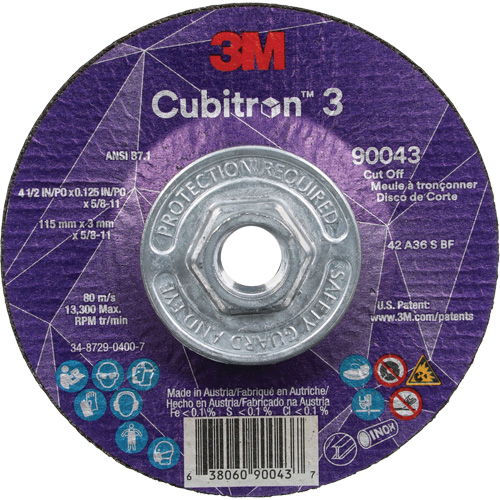 3M AB13187 Meule &agrave; tronçonner Cubitron 3, 4-1/2" x 1/8", Arbre de 5/8"-11, Type T27, C&eacute;ramique, 13 300 Tr/min