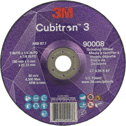 3M AB13198 Meule a moyeu d&eacute;port&eacute; Cubitron 3, 7" x 1/4", Arbre 7/8", C&eacute;ramique, Type T27