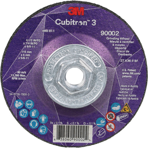 3M AB12968 Cubitron 3 Depressed Centre Grinding Wheel, 4-1/2" x 1/4", 5/8"-11 Arbor, Ceramic, Type T27