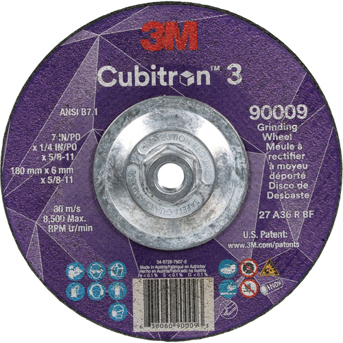 3M AB12965 Meule a moyeu d&eacute;port&eacute; Cubitron 3, 7" x 1/4", Arbre 5/8"-11, C&eacute;ramique, Type T27