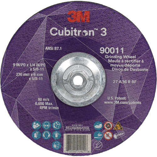 3M AB12964 Cubitron 3 meule a moyeu d&eacute;port&eacute;, 9" x 0,25", Arbre 5/8"-11, C&eacute;ramique, Type T27