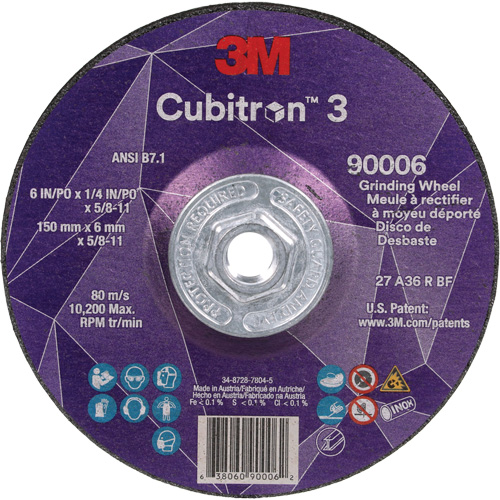 3M AB12966 Cubitron 3 meule a moyeu d&eacute;port&eacute;, 6" x 0,25", Arbre 5/8"-11, C&eacute;ramique, Type T27