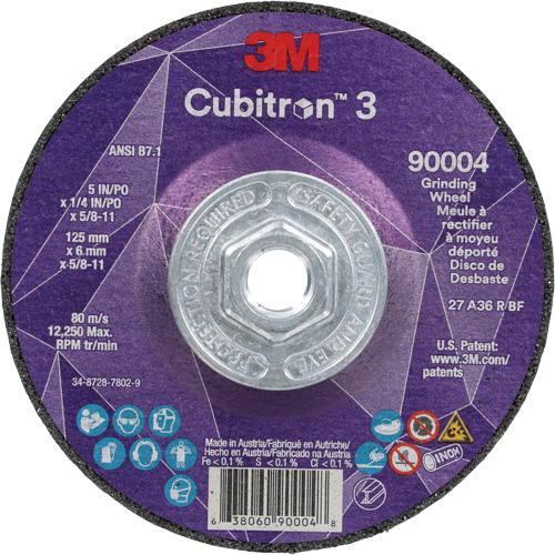 3M AB12967 Cubitron 3 meule a moyeu d&eacute;port&eacute;, 5" x 0,25", Arbre 5/8"-11, C&eacute;ramique, Type T27