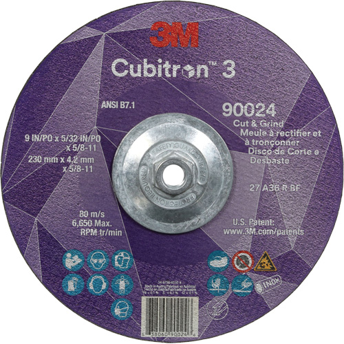 3M AB13203 Cubitron 3 Cut and Grind Wheel, 9" x 5/32", 5/8"-11 Arbor, Type 27, 36 Grit, Ceramic