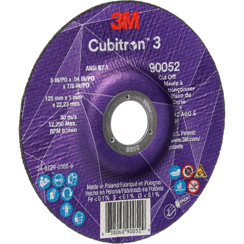 3M AB03856 Cubitron 3 Cut-Off Wheel, 5" x 0.04", 7/8" Arbor, Type 27, Ceramic, 60 RPM