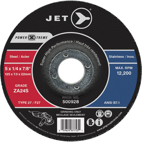 JET 500928 Meule Power-Xtreme ZA24S, 5" x 1/4", Arbre 7/8", Type 27