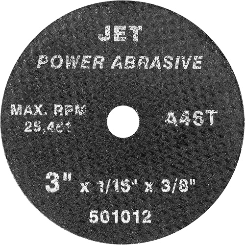 JET 501012 Meule &agrave; tronçonner Power abrasive A46T, 3" x 1/16", Arbre de 3/8", Type 1, 25460 Tr/min