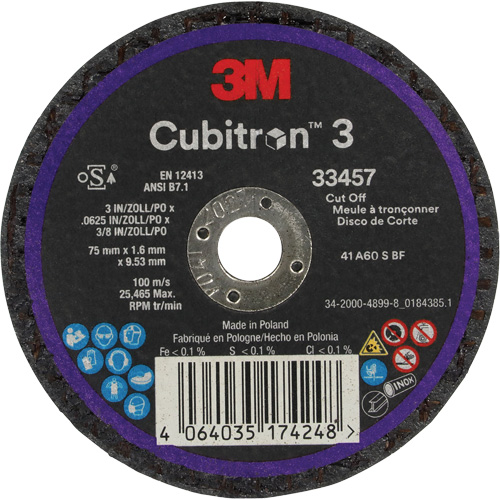 3M BK01AA Meule &agrave; tronçonner Cubitron 3, 3" x 0,063", Arbre de 3/8", C&eacute;ramique