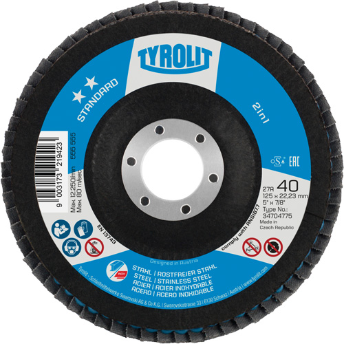 Tyrolit 34704776 2-in-1 Flap Disc, 5" x Type 27A, 60 Grit
