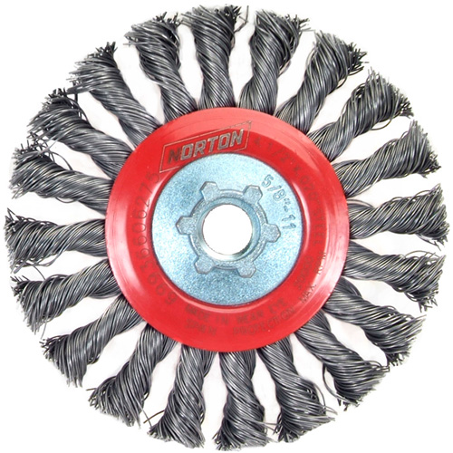 Norton 69936606275 Standard Twist Wire Wheel, 4-1/2" Dia., 0.02" Fill, 5/8"-11 Arbor, Steel