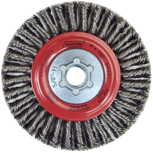 Norton 69936606277 Brosse &agrave; fils nou&eacute;s pour cordons de soudure pour meuleuse angulaire, Dia. 4", Fils 0,02", Arbre 5/8"-11, Acier