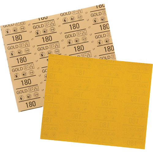 3M 7100375611 Gold Abrasive Sheet 12545, 9" x 11", 180 Grit, Aluminum Oxide