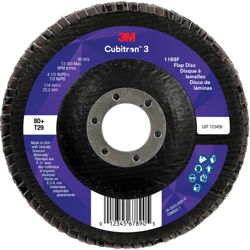 3M 7100380288 Cubitron 3 Conical  Flap Disc 1169F, 4-1/2" x 7/8", Type T29, 80+ Grit, Ceramic