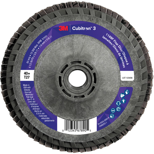 3M 7100380178 Disque &agrave; lamelles plate 1169F Cubitron 3 &agrave; changement rapide, 4-1/2" x 5/8"-11, Type T27, Grain 40+, C&eacute;ramique