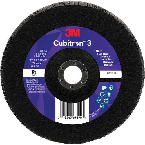 3M 7100379978 Cubitron 3 Flat Flap Disc 1169F, 7" x 7/8", Type T27, 40+ Grit, Ceramic