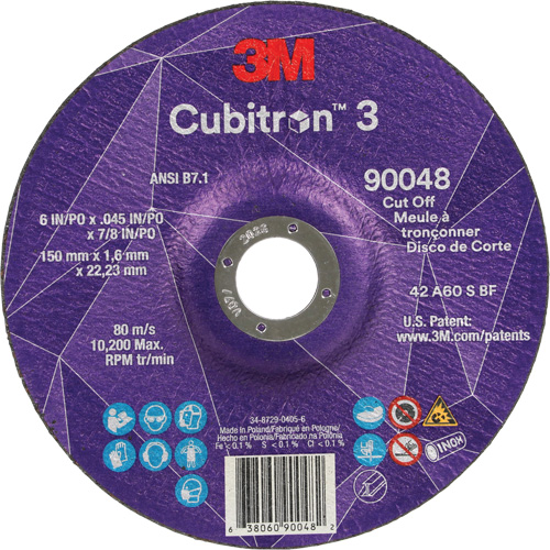3M 7100398727 Cubitron 60+ Grit 3 Cut-Off Wheel, 6" x 0.045", 7/8" Arbor, Type T27, Ceramic, 10200 RPM