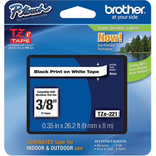 Brother TZE221G Cartouches de ruban Tze, 9 mm x 314,96" ou 8 m, Noir sur blanc