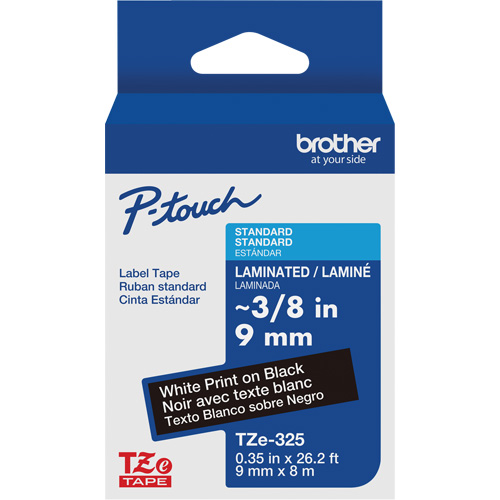 Brother TZE325G Syst&egrave;mes d'&eacute;tiquetage P-Touch, 9 mm x 314,96" ou 8 m, Blanc sur noir