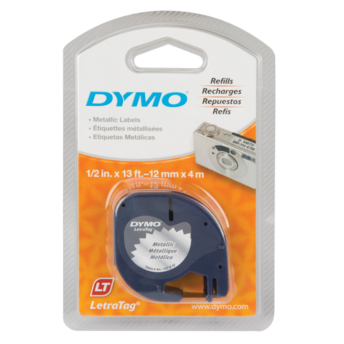 Dymo 91338 &eacute;tiquettes pour &eacute;tiqueteuse LetraTag Plus LT-100H, 12 mm x 13', Noir sur argent