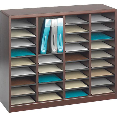 Safco 9321MH E-Z Stor&reg; Literature Organizer, Stationary, 36 Slots, Wood, 40" W x 3/4" D x 32-1/2" H