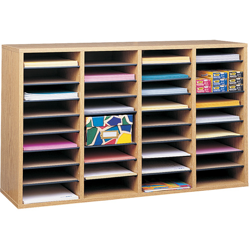 Safco 9424MO Adjustable Compartment Literature Organizer, Stationary, 36 Slots, Wood, 39-1/4" W x 11-3/4" D x 24" H
